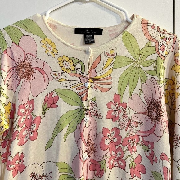 Silx By August Silk Floral Silk Blend Cardigan Sweater Size M - Picture 3 of 5